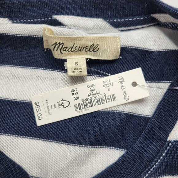 Madewell Drop Shoulder Pullover Crop Tee Navy Blue White Stripe Crew Neck Small - Picture 7 of 8